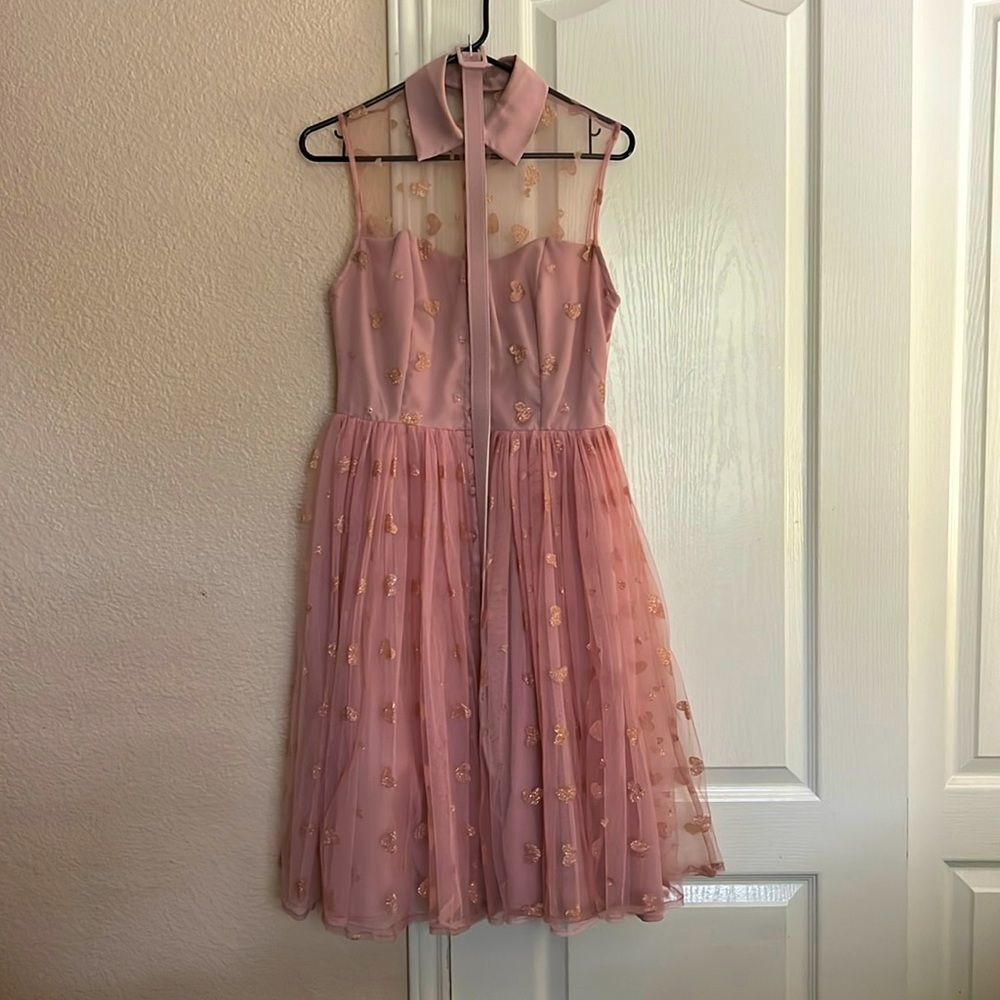 Unique Vintage Gold Heart Dusty Pink Dress